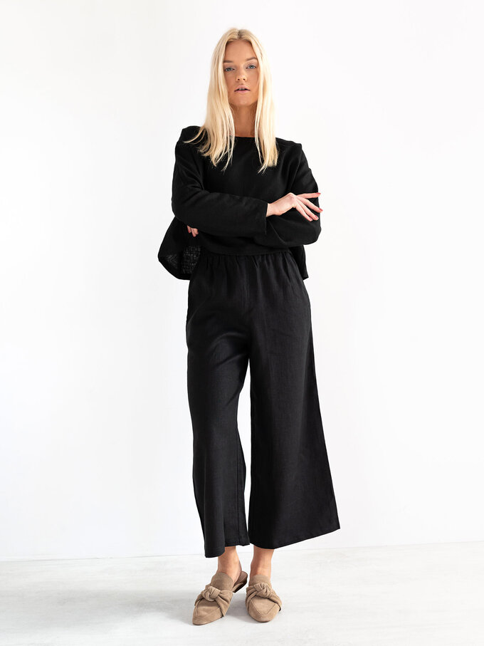 Image 3 of RILEY Wide Leg Linen Pants in Black from ALBERALKIRK