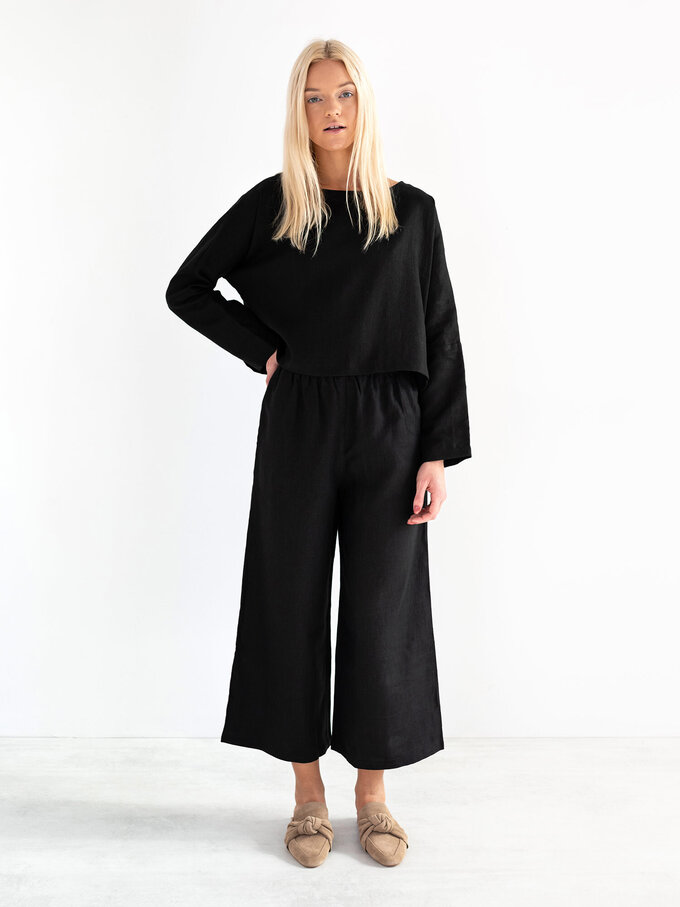 Image 4 of RILEY Wide Leg Linen Pants in Black from ALBERALKIRK