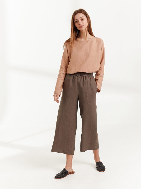 Image 1 of RILEY Wide Leg Linen Pants in Cocoa from ALBERALKIRK