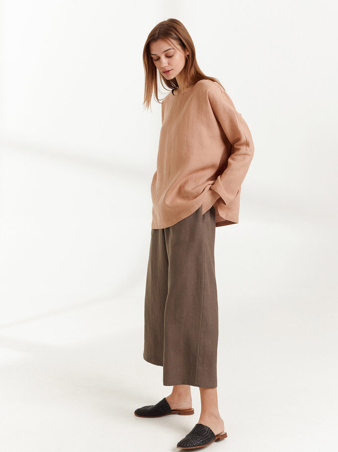 Bild 2 von RILEY - Hochgeschnittene Leinenhose mit weitem Bein in Cocoa, you can also choose other colors above von ALBERALKIRK