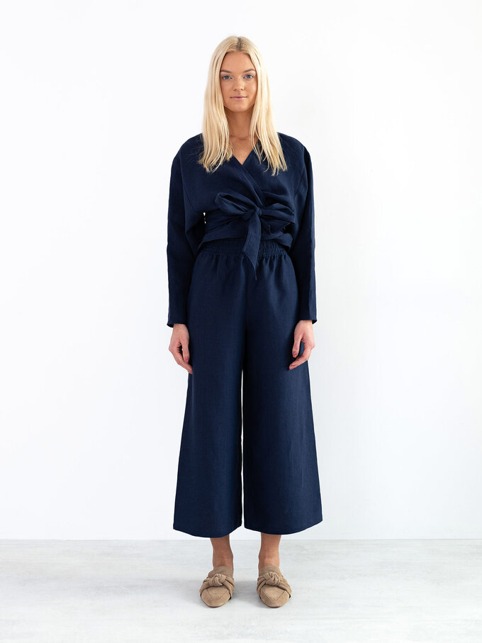Image 2 of RILEY Wide Leg Linen Pants in Navy Blue from ALBERALKIRK