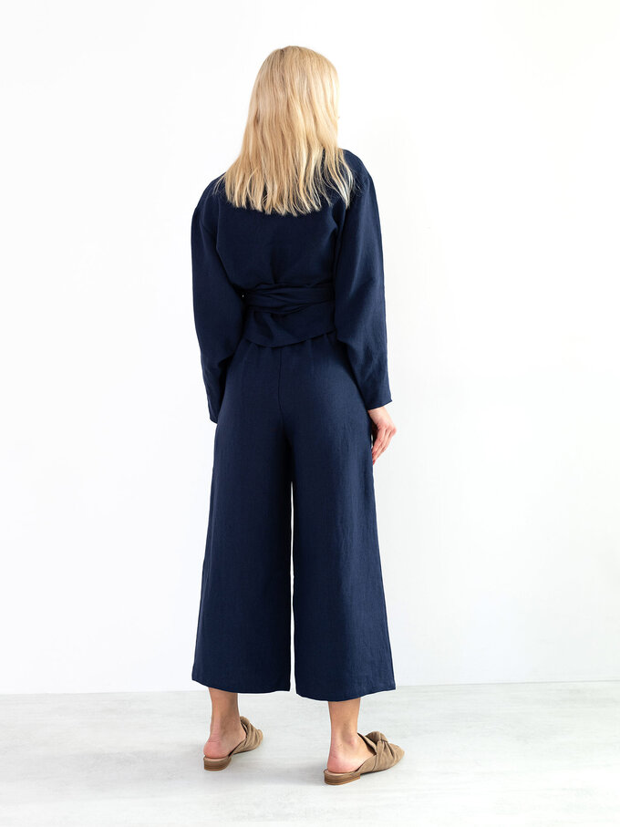 Image 4 of RILEY Wide Leg Linen Pants in Navy Blue from ALBERALKIRK