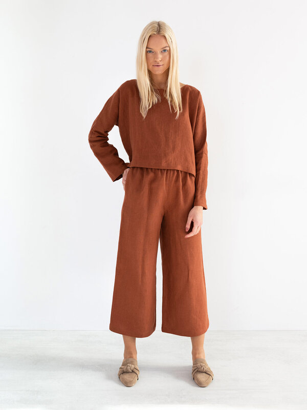 Image 1 of RILEY Wide Leg Linen Pants in Rust from ALBERALKIRK