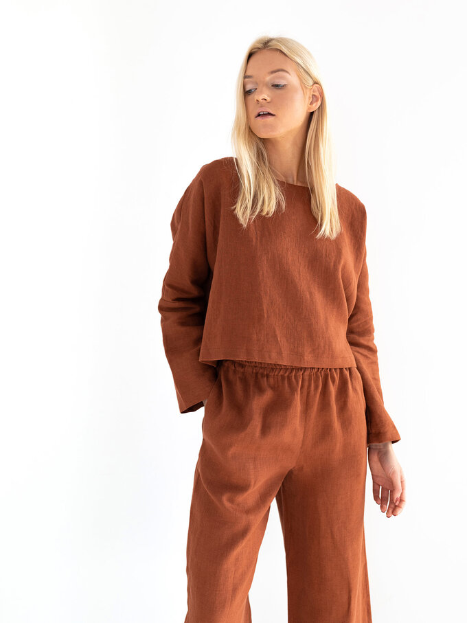 Bild 2 von RILEY - Hochgeschnittene Leinenhose mit weitem Bein in Rust, you can also choose other colors above von ALBERALKIRK
