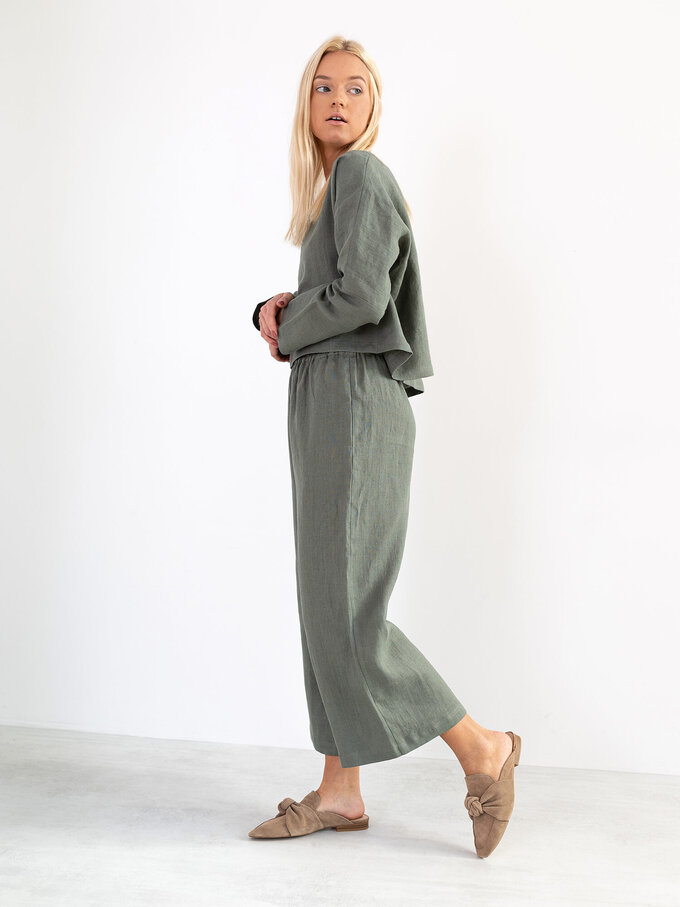 Image 2 of RILEY Wide Leg Linen Pants in Sage Green from ALBERALKIRK
