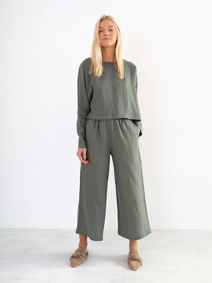 Image 3 of RILEY Wide Leg Linen Pants in Sage Green from ALBERALKIRK
