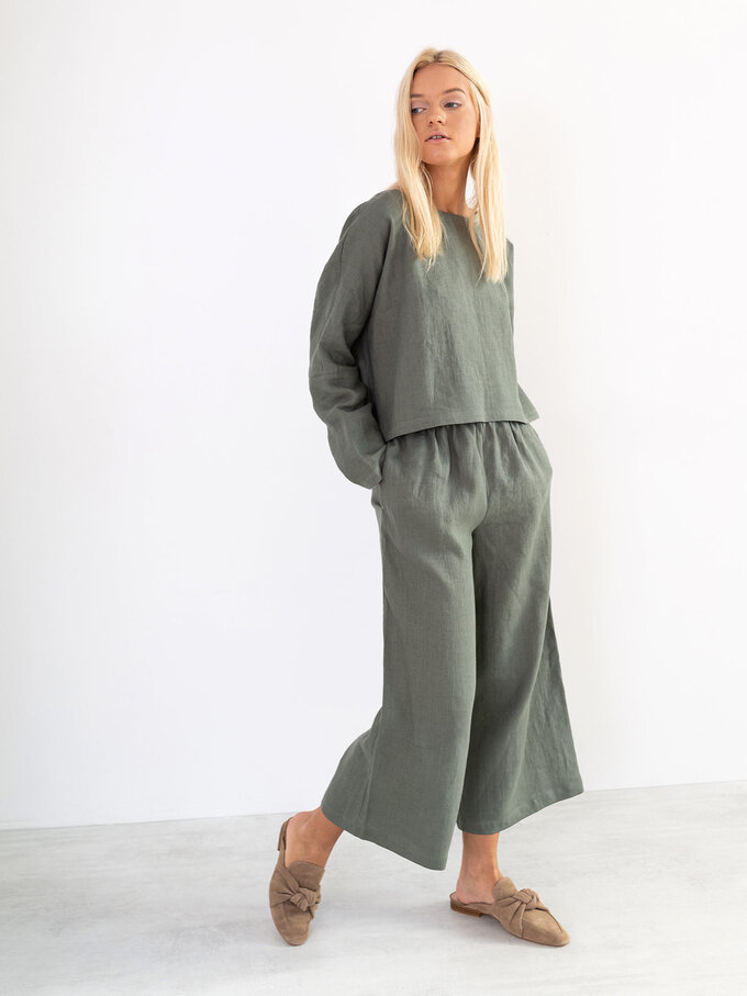 Image 4 of RILEY Wide Leg Linen Pants in Sage Green from ALBERALKIRK