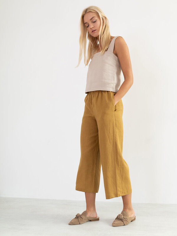 Image 1 of RILEY Wide Leg Linen Pants in Yellow Honey from ALBERALKIRK