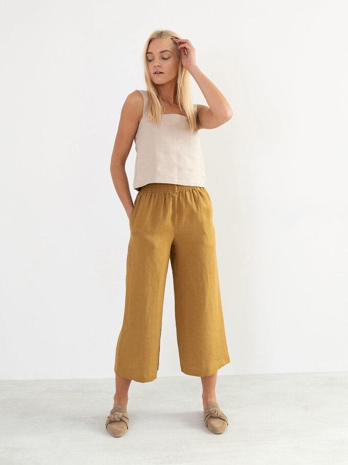 Image 2 of RILEY Wide Leg Linen Pants in Yellow Honey from ALBERALKIRK