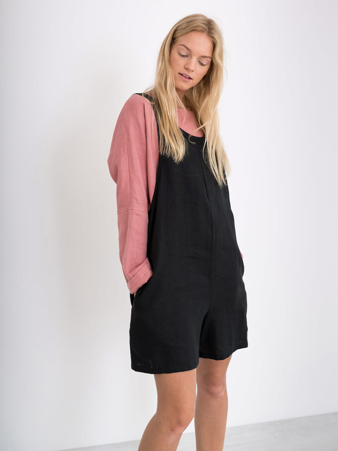 Image 2 of RIVER Linen Overalls in Black from ALBERALKIRK