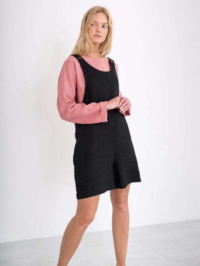 Image 4 of RIVER Linen Overalls in Black from ALBERALKIRK