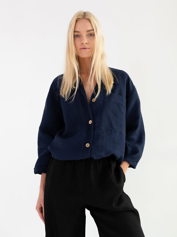 Image 1 of ROSEMARY Linen Shirt in Navy Blue from Love and Confuse