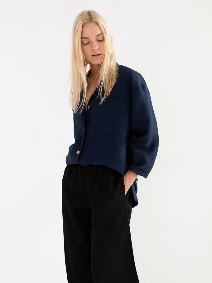 Image 3 of ROSEMARY Linen Shirt in Navy Blue from ALBERALKIRK