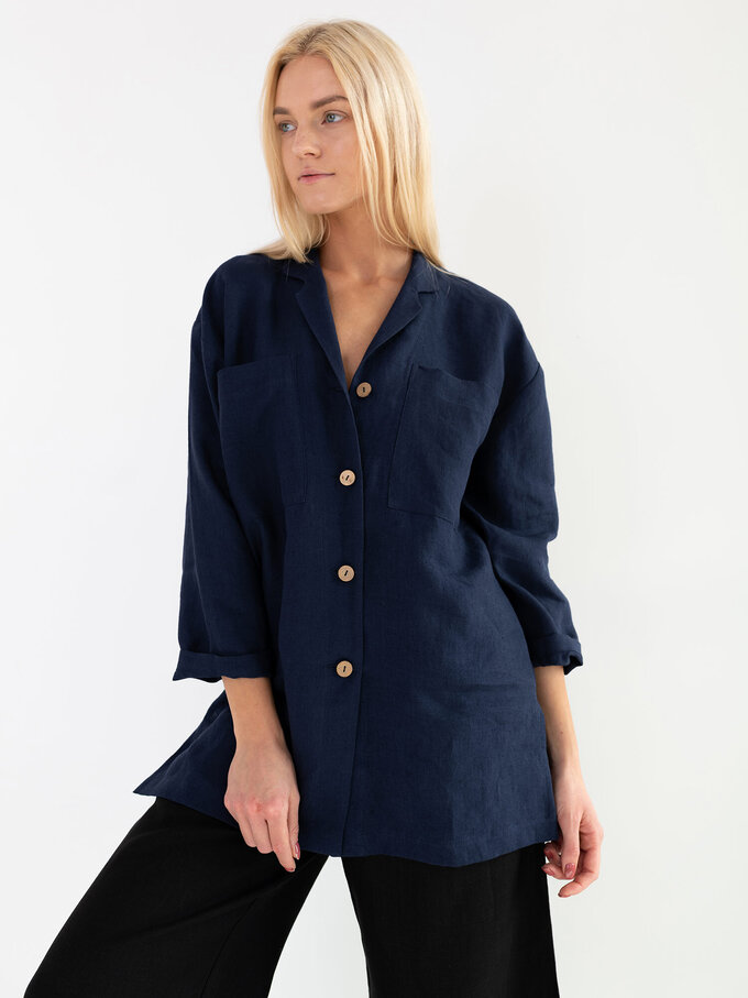 Image 4 of ROSEMARY Linen Shirt in Navy Blue from ALBERALKIRK