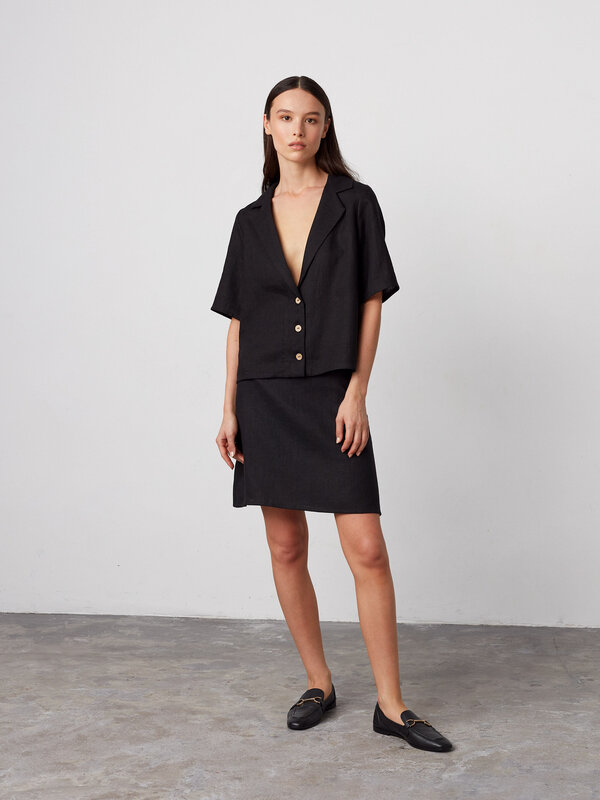 Image 1 of ROSIE Classic Linen Mini Skirt in Black from ALBERALKIRK