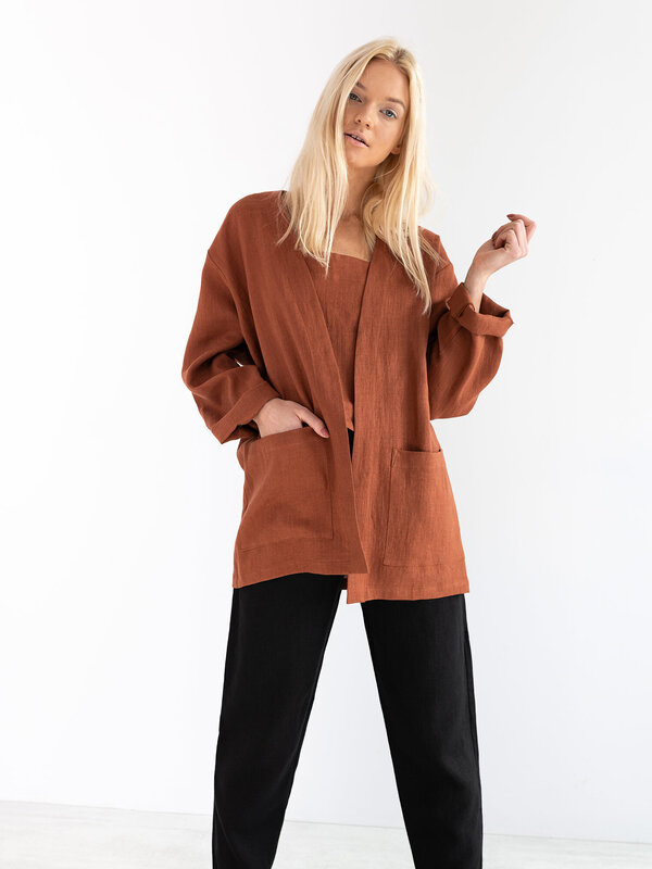 Image 1 of SELBY Linen Jacket in Rust from ALBERALKIRK