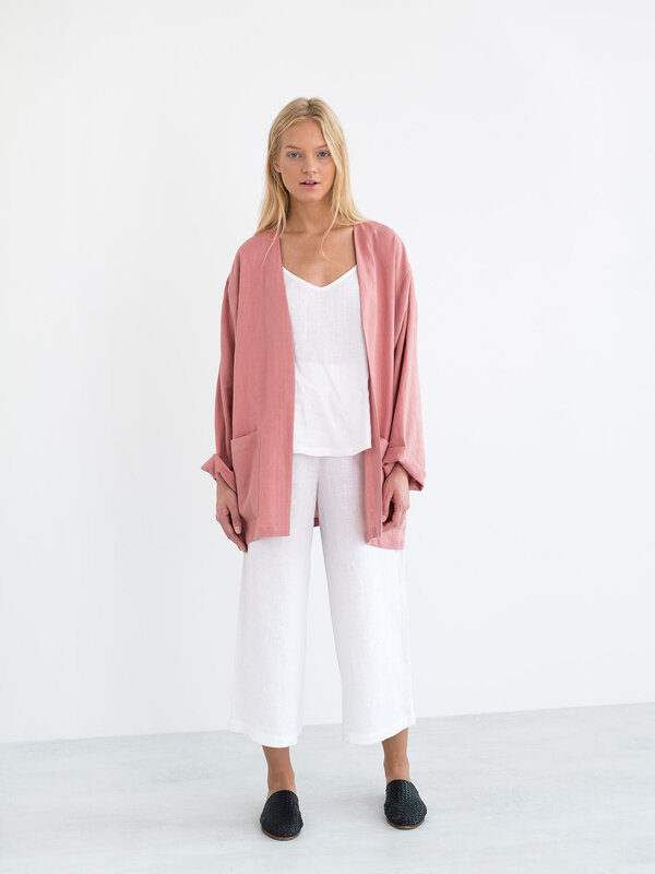 Image 1 of SELBY Linen Jacket in Salmon Pink from ALBERALKIRK