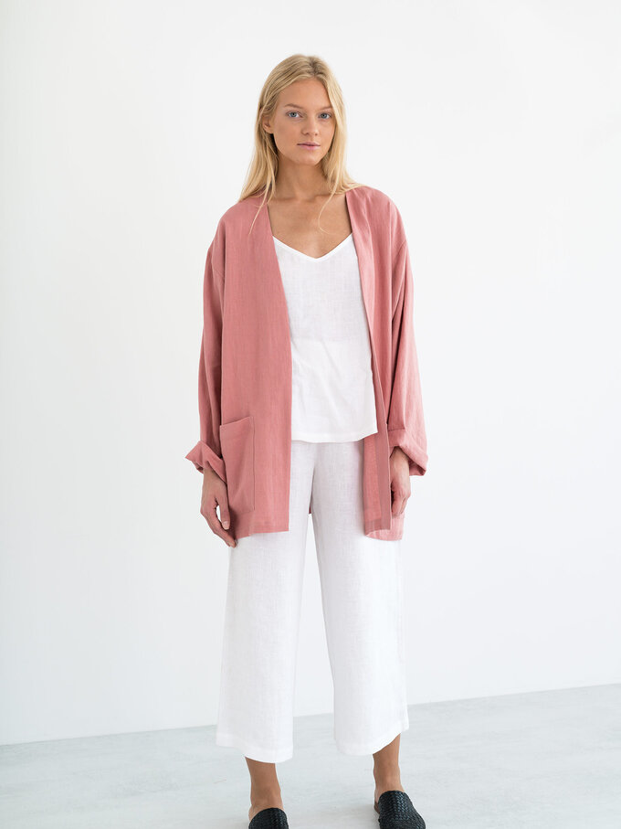 Image 3 of SELBY Linen Jacket in Salmon Pink from ALBERALKIRK