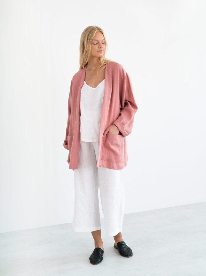 Image 4 of SELBY Linen Jacket in Salmon Pink from ALBERALKIRK