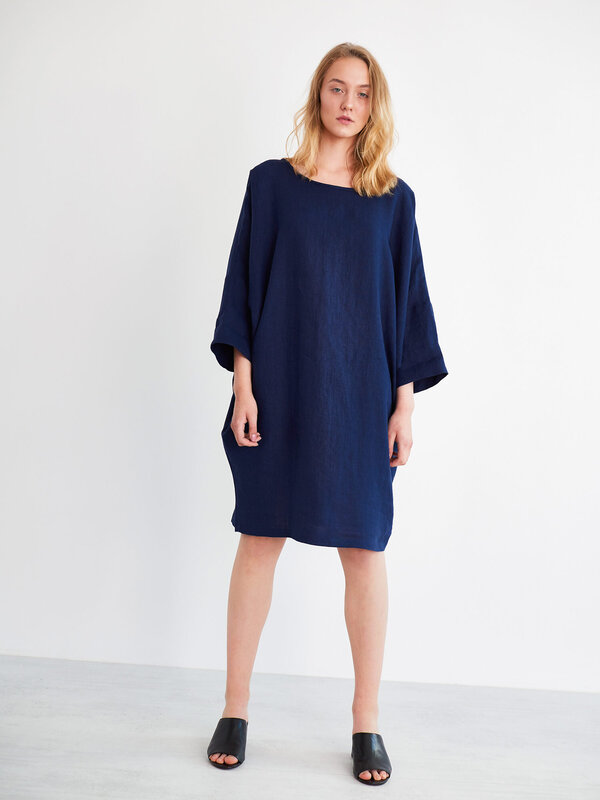 Image 1 of SELENE Linen Cocoon Dress in Navy Blue from Love and Confuse