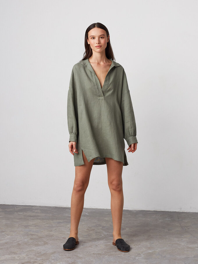 Image 2 of SKY Linen Beach Dress in Sage Green from ALBERALKIRK