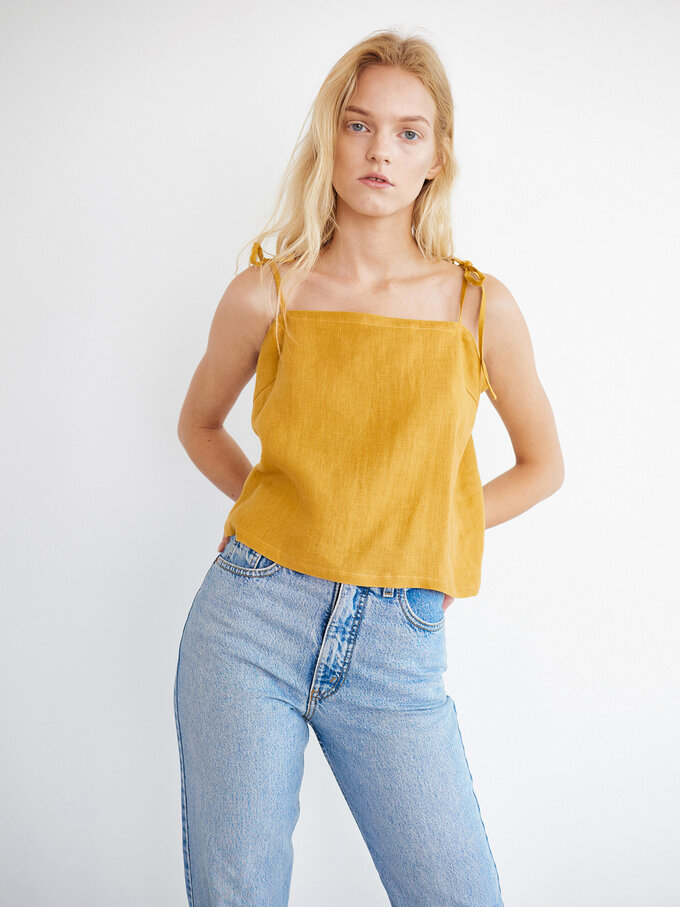 Image 2 of SOPHIE Linen Strap Top in Mustard from ALBERALKIRK