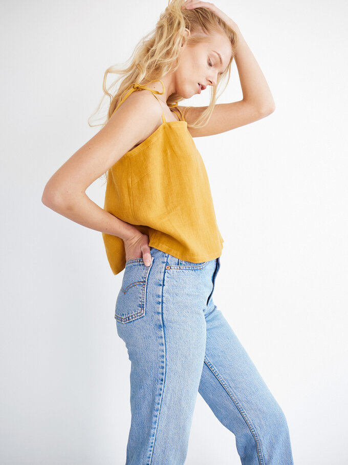 Image 3 of SOPHIE Linen Strap Top in Mustard from ALBERALKIRK