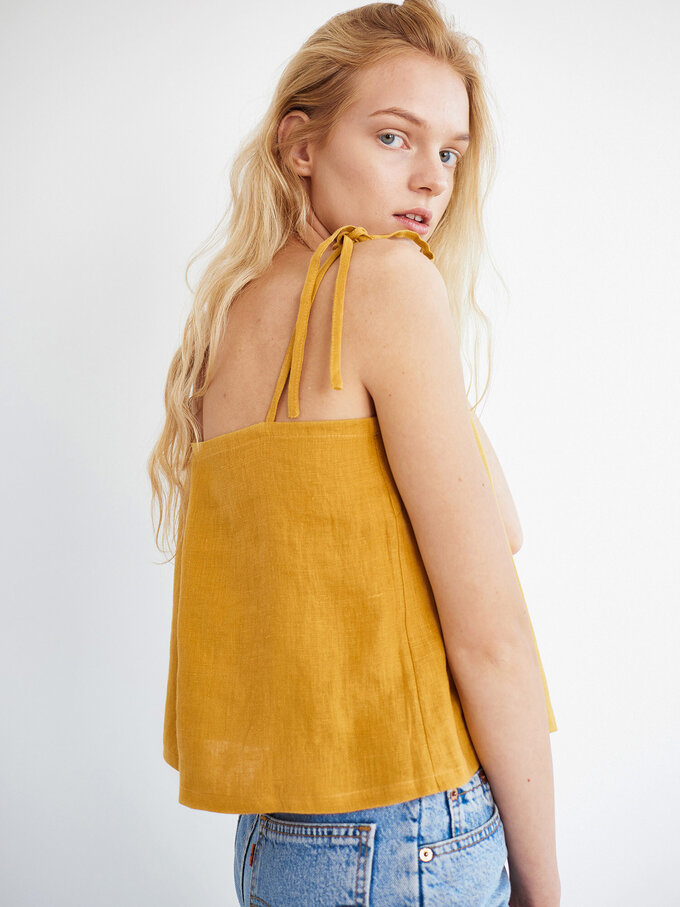 Image 4 of SOPHIE Linen Strap Top in Mustard from ALBERALKIRK
