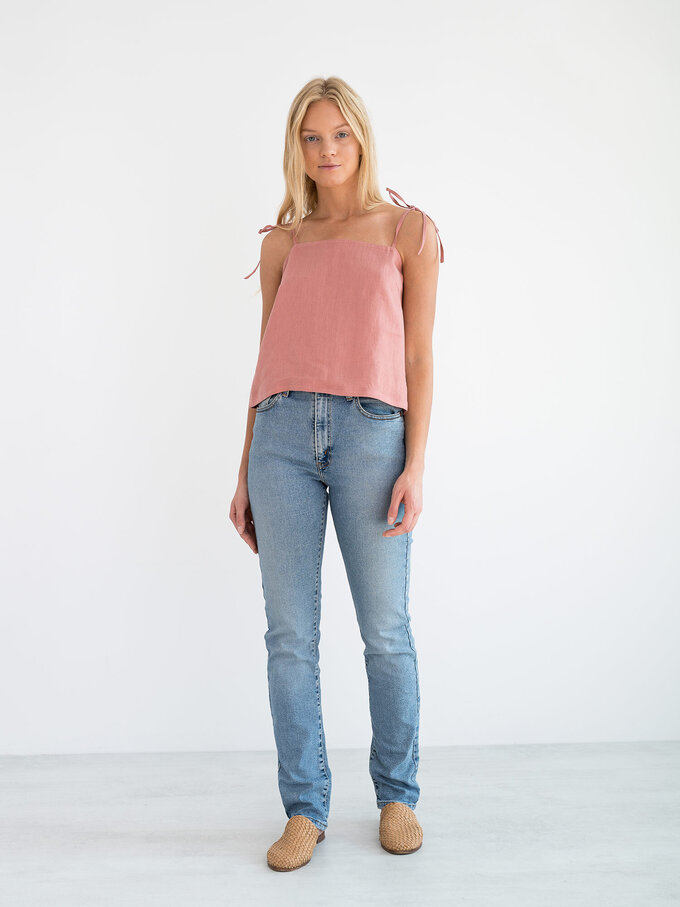 Image 2 of SOPHIE Linen Strap Top in Salmon Pink from ALBERALKIRK
