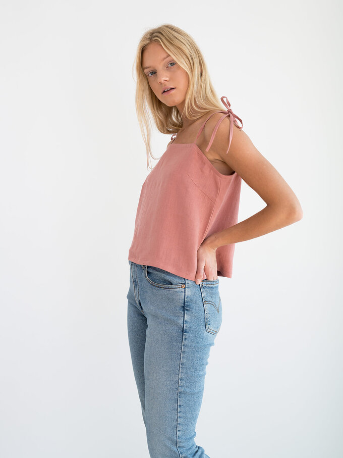 Image 3 of SOPHIE Linen Strap Top in Salmon Pink from ALBERALKIRK
