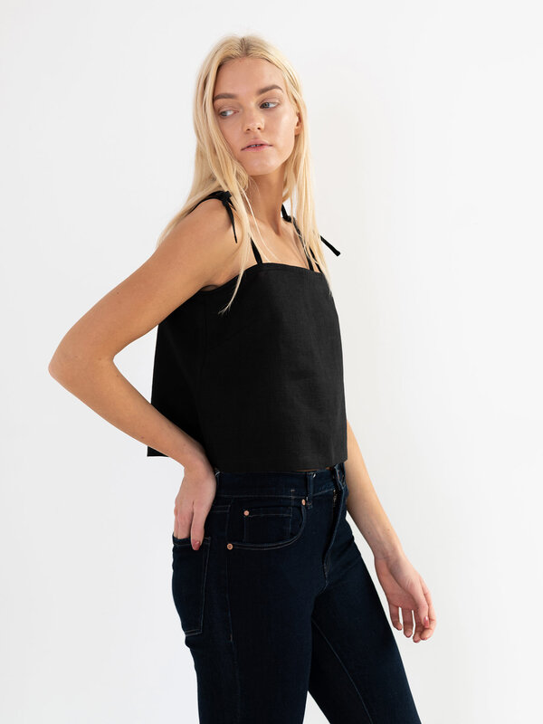 Image 1 of SOPHIE Linen Strap Top in Black from Love and Confuse