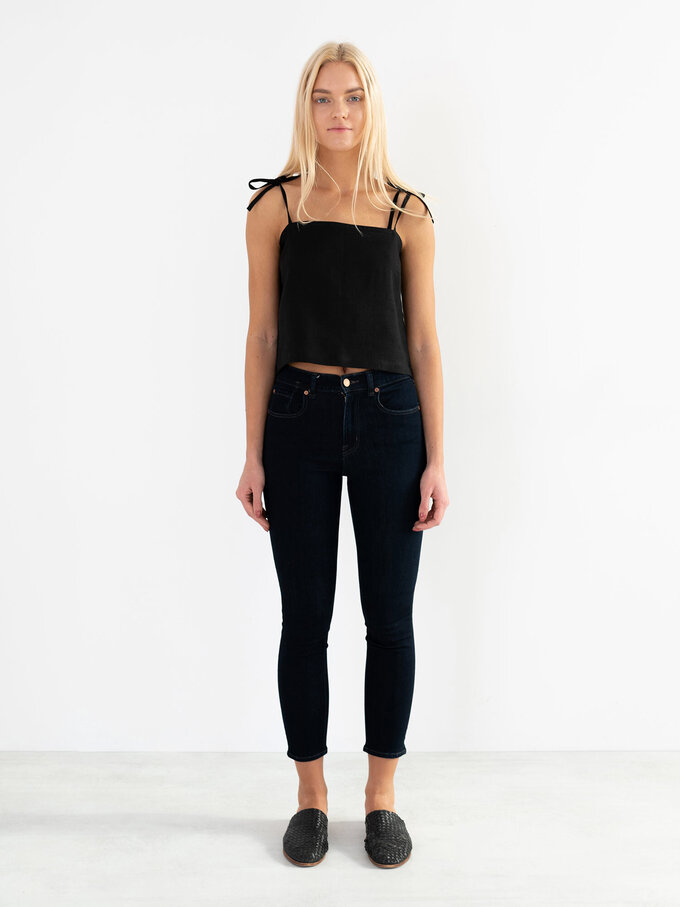 Image 3 of SOPHIE Linen Strap Top in Black from ALBERALKIRK
