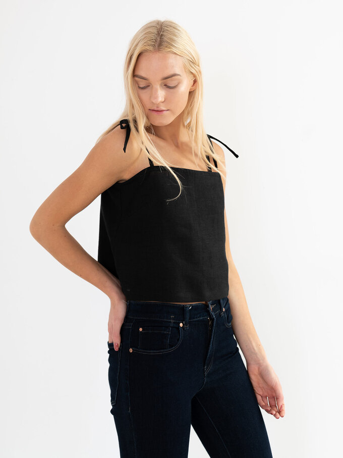 Image 4 of SOPHIE Linen Strap Top in Black from ALBERALKIRK