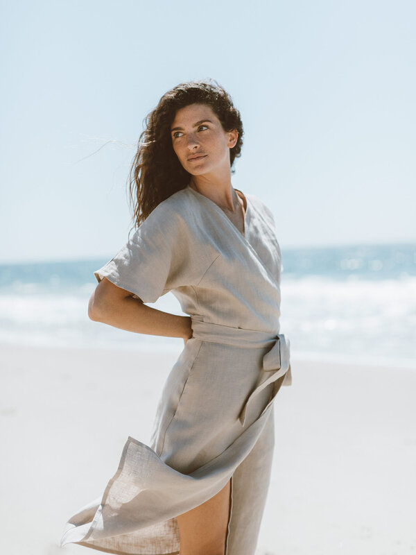 Image 1 of SUMMER Linen Wrap Dress in Beige from Love and Confuse