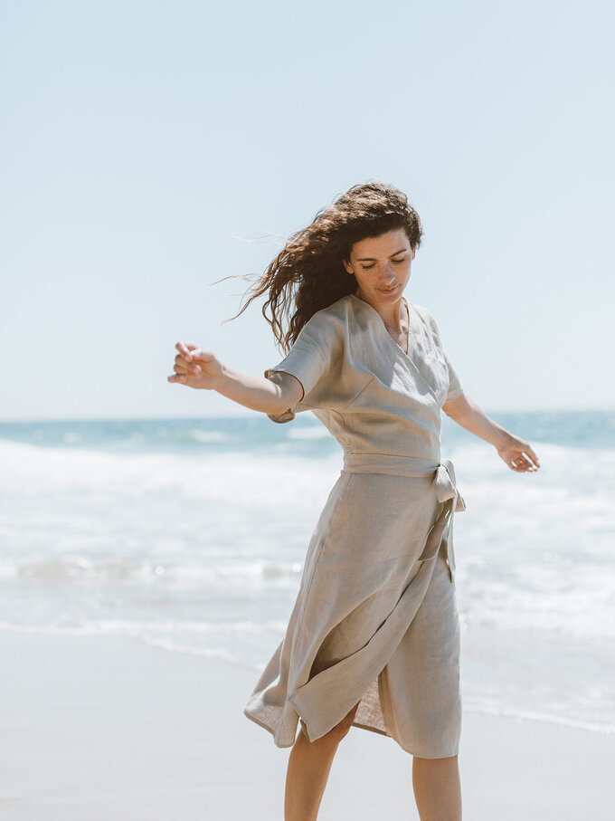 Image 2 of SUMMER Linen Wrap Dress in Beige from ALBERALKIRK