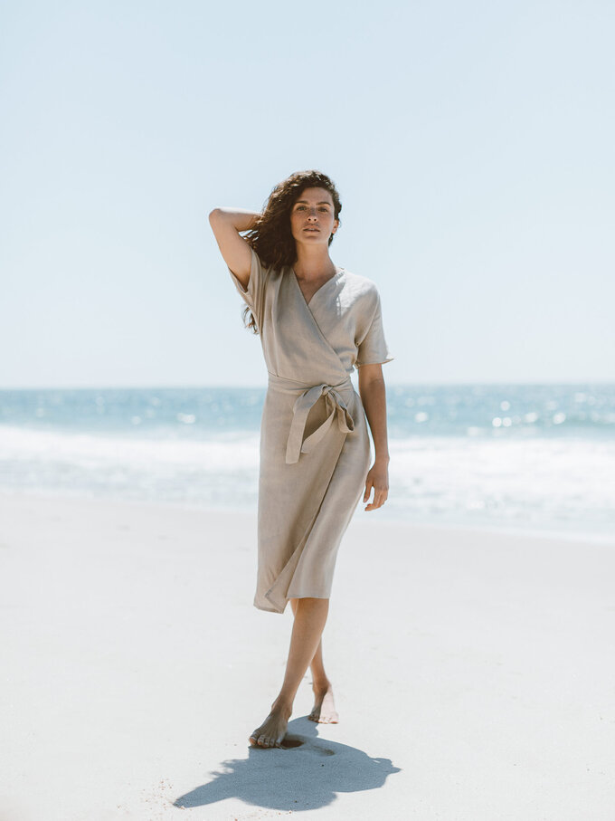 Image 3 of SUMMER Linen Wrap Dress in Beige from ALBERALKIRK
