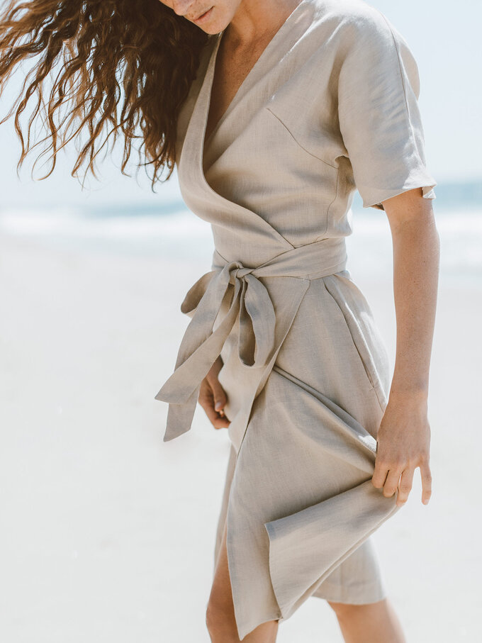 Image 4 of SUMMER Linen Wrap Dress in Beige from ALBERALKIRK