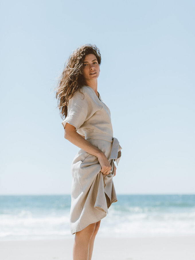 Image 5 of SUMMER Linen Wrap Dress in Beige from ALBERALKIRK