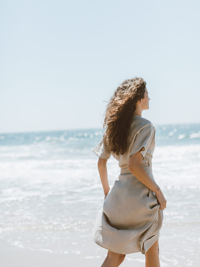 Image 6 of SUMMER Linen Wrap Dress in Beige from ALBERALKIRK