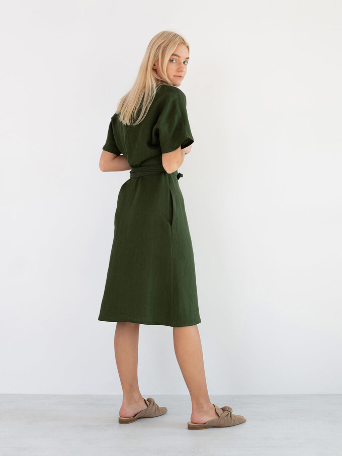 Image 5 of SUMMER Linen Wrap Dress in Forest Green from ALBERALKIRK