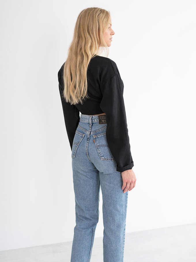 Image 6 of THEA Linen Tie Front Crop Top in Black from ALBERALKIRK