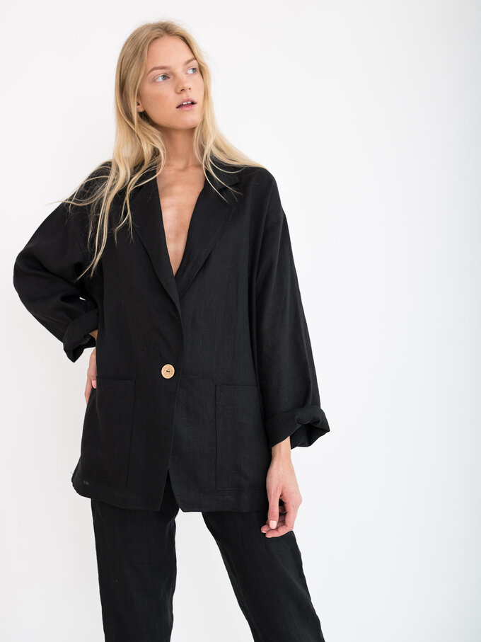 Image 3 of VALERIE Linen Blazer in Black from ALBERALKIRK
