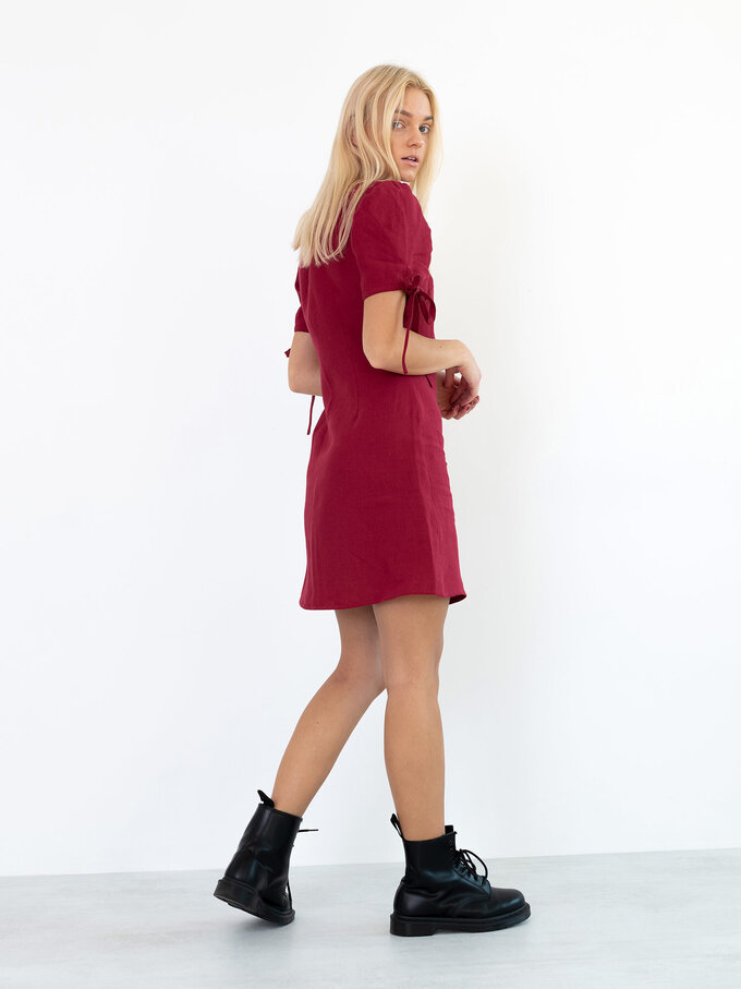 Image 1 of VENUS Linen Button Down Dress in Cherry Red from ALBERALKIRK