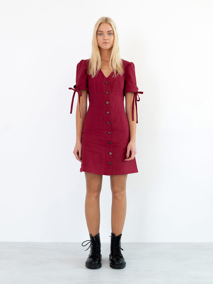 Image 2 of VENUS Linen Button Down Dress in Cherry Red from ALBERALKIRK