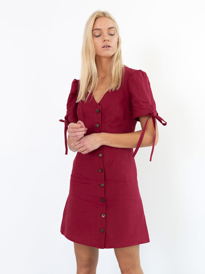 Image 3 of VENUS Linen Button Down Dress in Cherry Red from ALBERALKIRK
