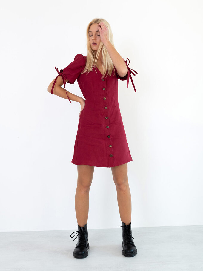 Image 4 of VENUS Linen Button Down Dress in Cherry Red from ALBERALKIRK