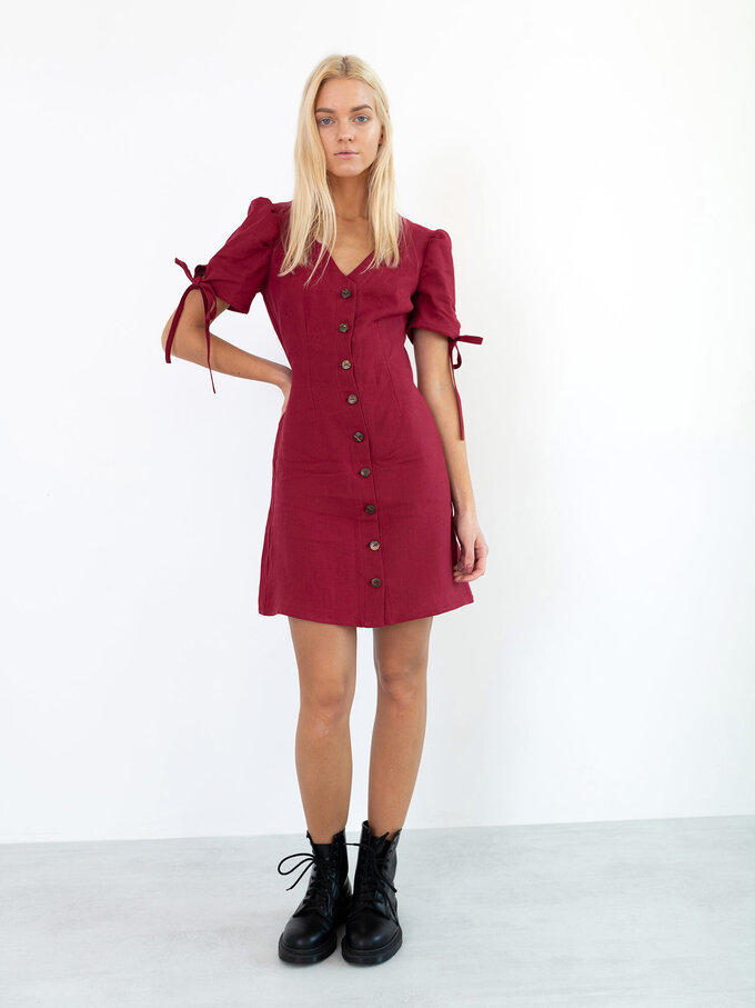 Image 5 of VENUS Linen Button Down Dress in Cherry Red from ALBERALKIRK