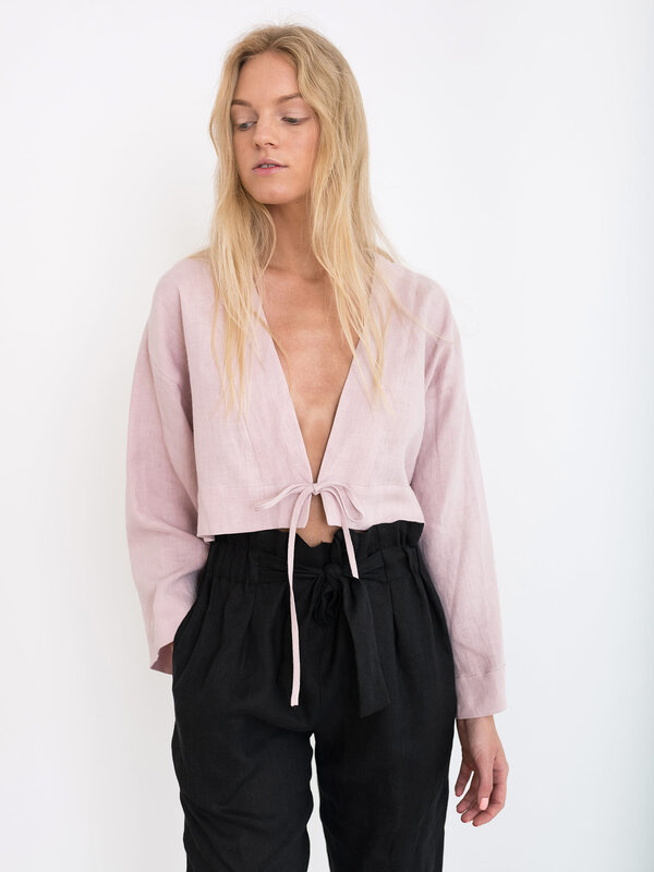 Image 1 of VICTORIA Linen Tie Front Top in Apple Blossom from Love and Confuse