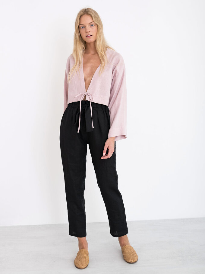 Image 2 of VICTORIA Linen Tie Front Top in Apple Blossom from ALBERALKIRK