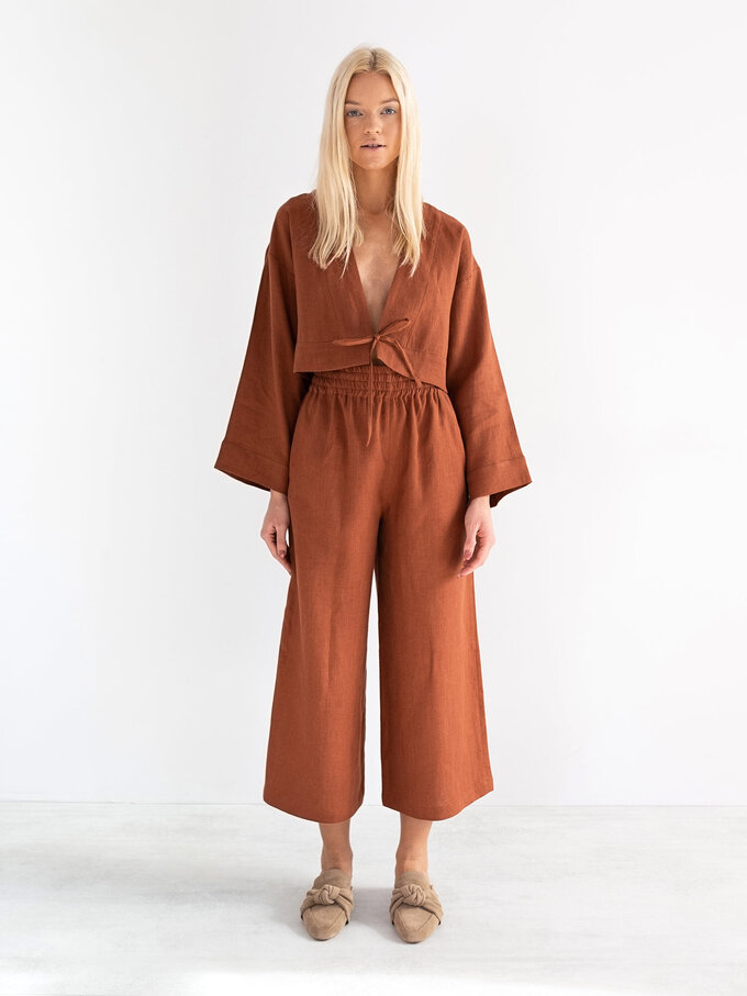 Image 2 of VICTORIA Linen Tie Front Top in Rust from ALBERALKIRK